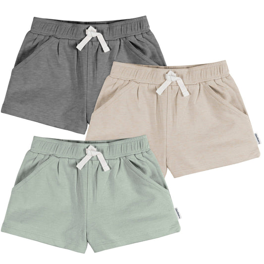 3-Pack Baby & Toddler Girls Dark Grey, Oatmeal, & Green Knit Shorts